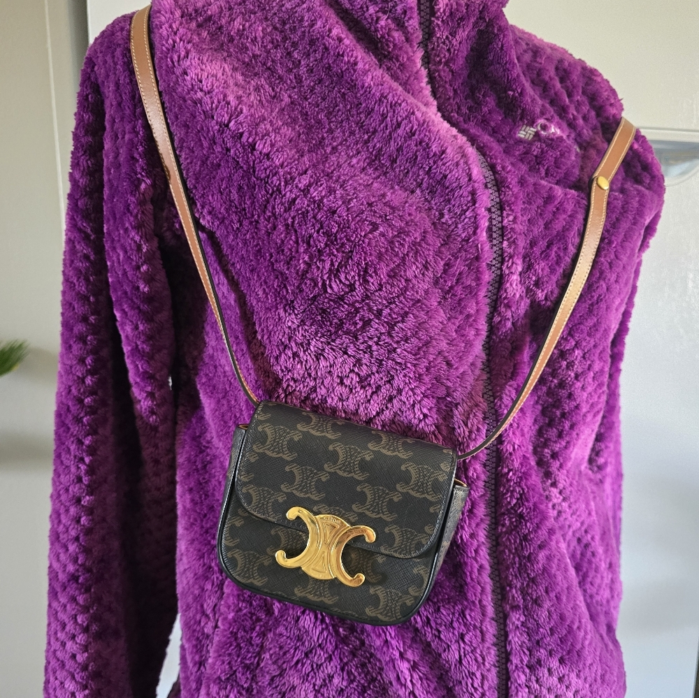 Celine Monogram Mini Triomphe Crossbody Bag with Gold Accent